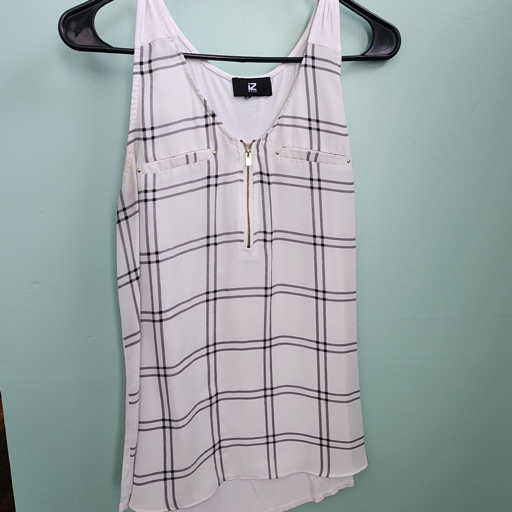 Iz Byer White and Black Plaid Zip-Front Camisole